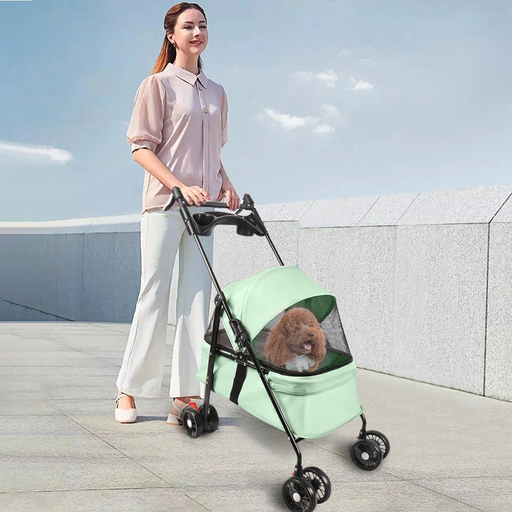2-in-1 Folding Dog and Cat Stroller/Puppy Cart with Removable Bassinet, Pet Travel Stroller for Dogs Up to 10 kg, Steel, 50 x 70 x 95 cm