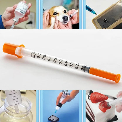100pcs 1ml 0.5ml 30G 31G Pet Animal Dog Cat Disposable Syringe Plastic Veterinary Syringe With Needles Medical Supplies