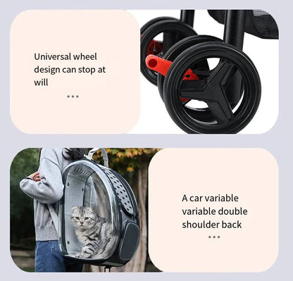 2026 New Pet Stroller 4-Wheel Foldable Jogger for Small Medium Dogs Cats, Lightweight Travel Carrier with Detachable Basket
