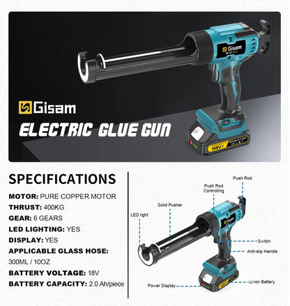 Gisam Electric Caulking Gun Glue 400KG 6Gear Cordless Glass Glue Gun Adhesive Glue Sealant Power Tool For Makita 18V Battery Pin
