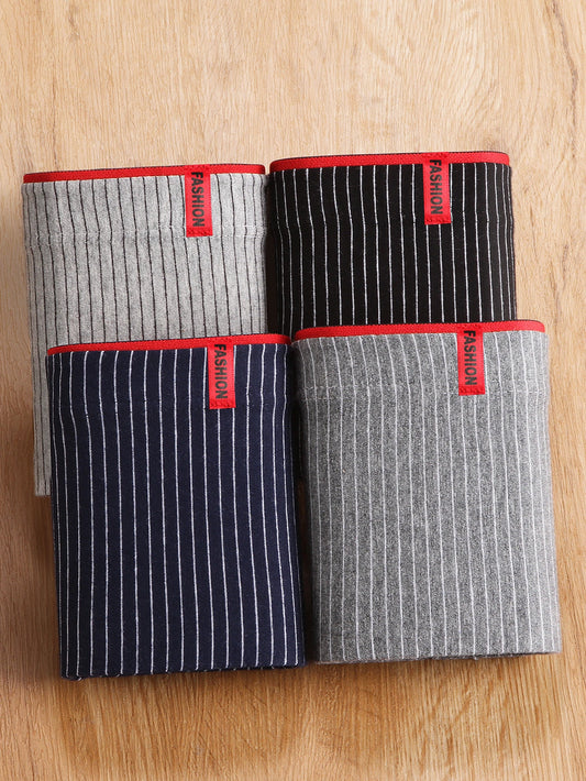 Men's Underwear 4 Pairs of Panties, Stylish Men's Boxers Are Breathable and Comfortable, Striped Trendy Briefs Plus Size Boxers