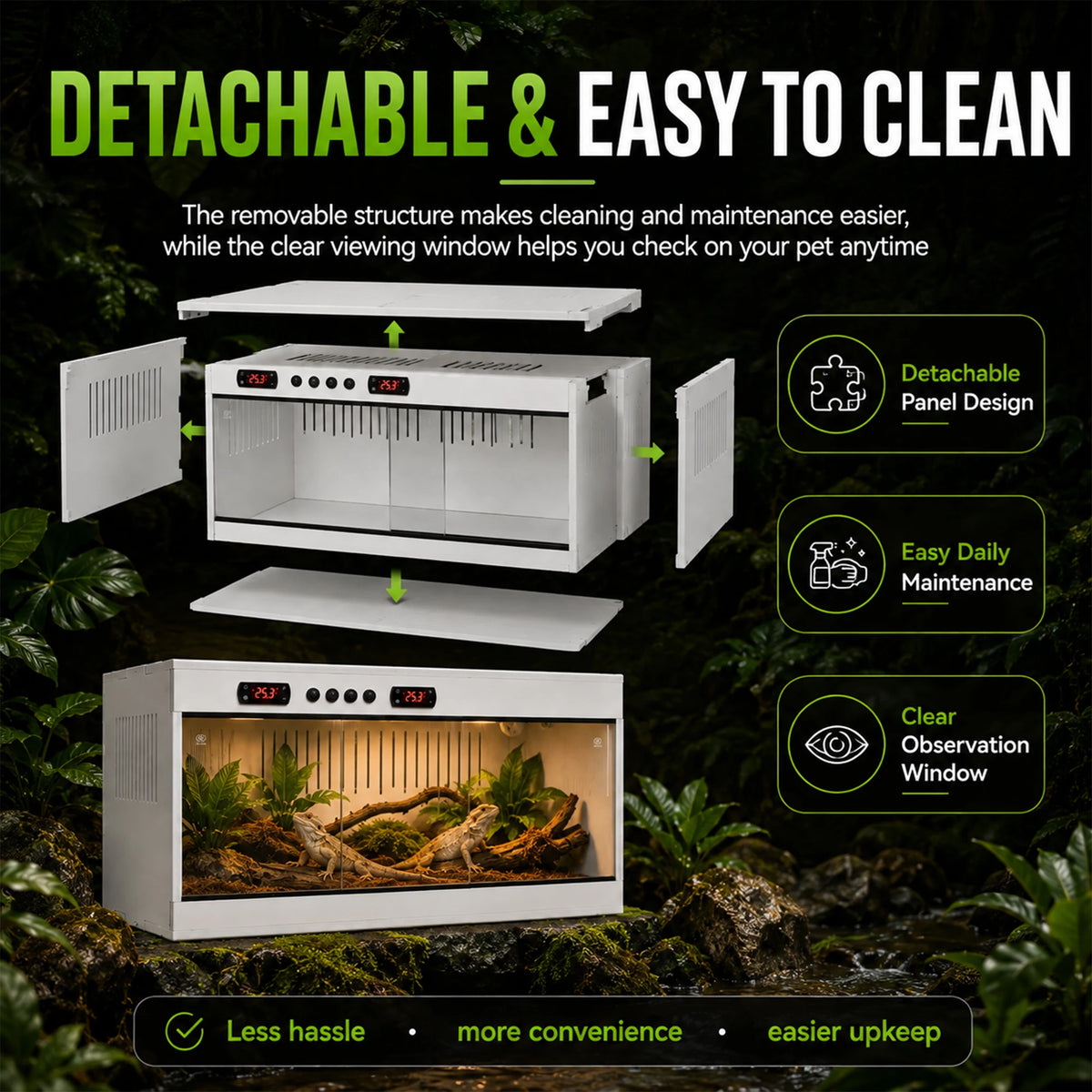 PVC Reptile Enclosure with Tempered Glass, Stackable Bearded Dragon Tank – Heavy Duty Terrarium for Amphibians, Reptilians, Arachnids