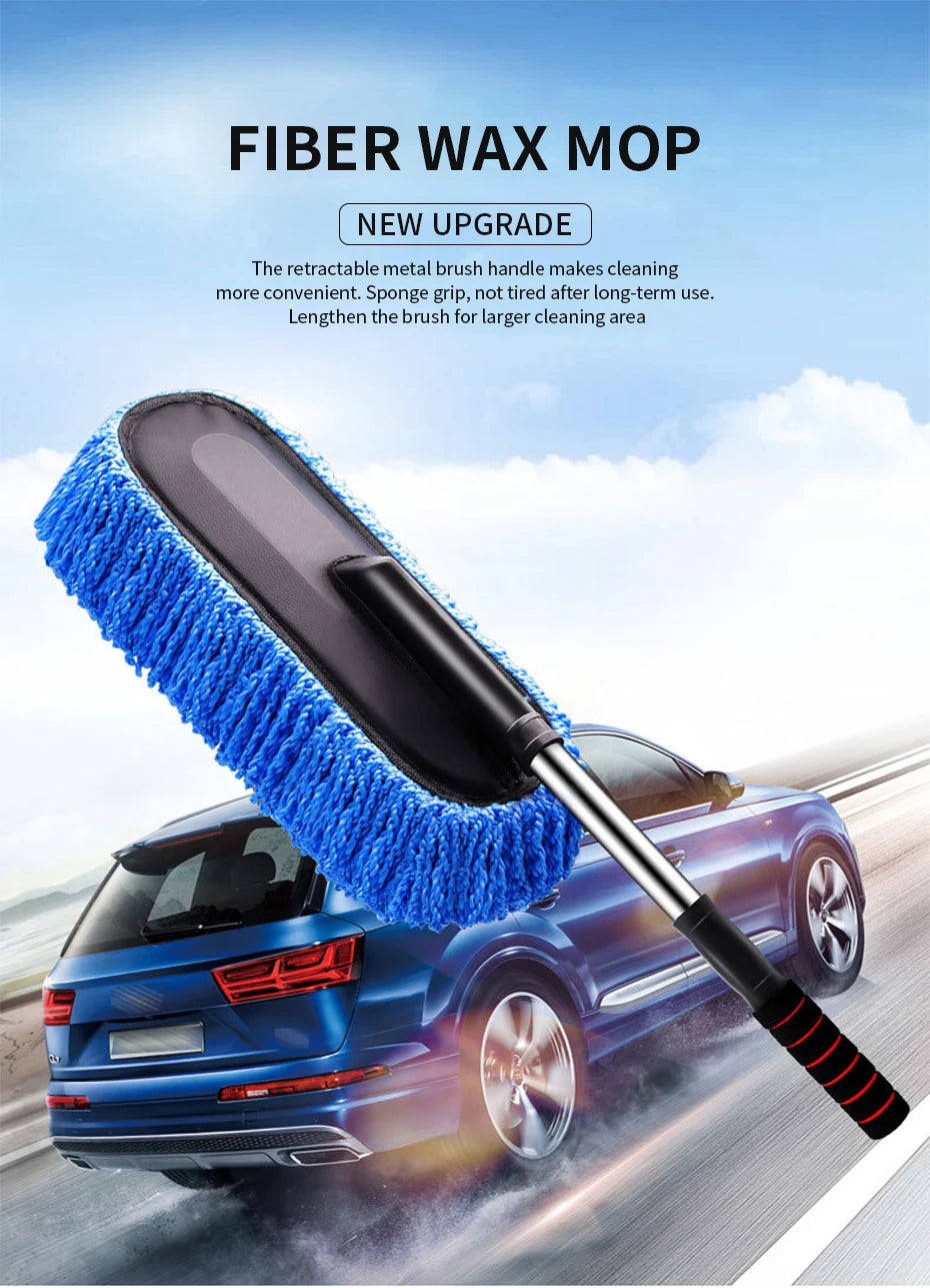 SEAMETAL Car Washing Mop Scalable Handle Dust Remover Wax Brush Microfiber Car Cleaning Kit Soft Hair Duster Brushes Wash Tool