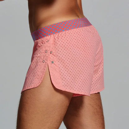 Men's Casual Shorts Side Fork Button Design Outdoor Aro Pants Mesh Breath Summer Beach Board Shorts Teenager Home Jog Gym Trunks