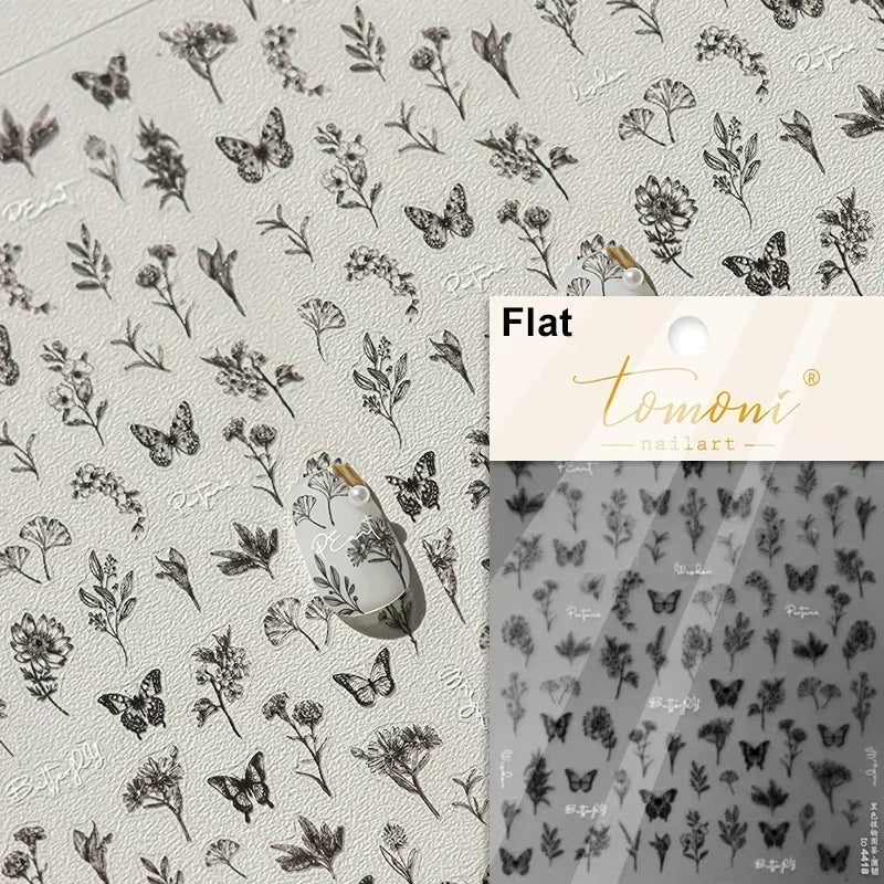 1pcs 5D Japanese Black Butterfly Nail Art Stickers Glitter Shiny Kawaii Self Adhesive Manicure Decorations Tool Decals Accessory