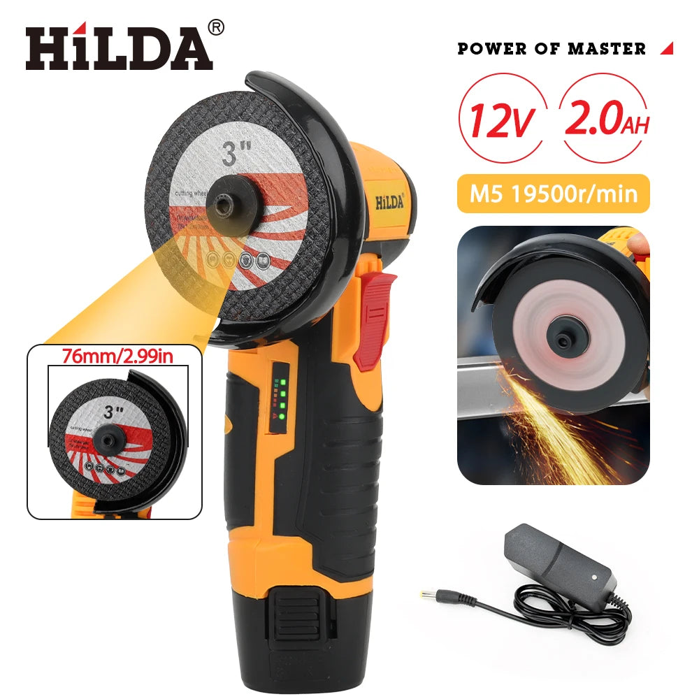 HILDA 12V Mini 3 Inch Brushless Electric Angle Grinder Micro Lithium-ion Polisher Diamond Cutting And Grinding Machine Men Gift