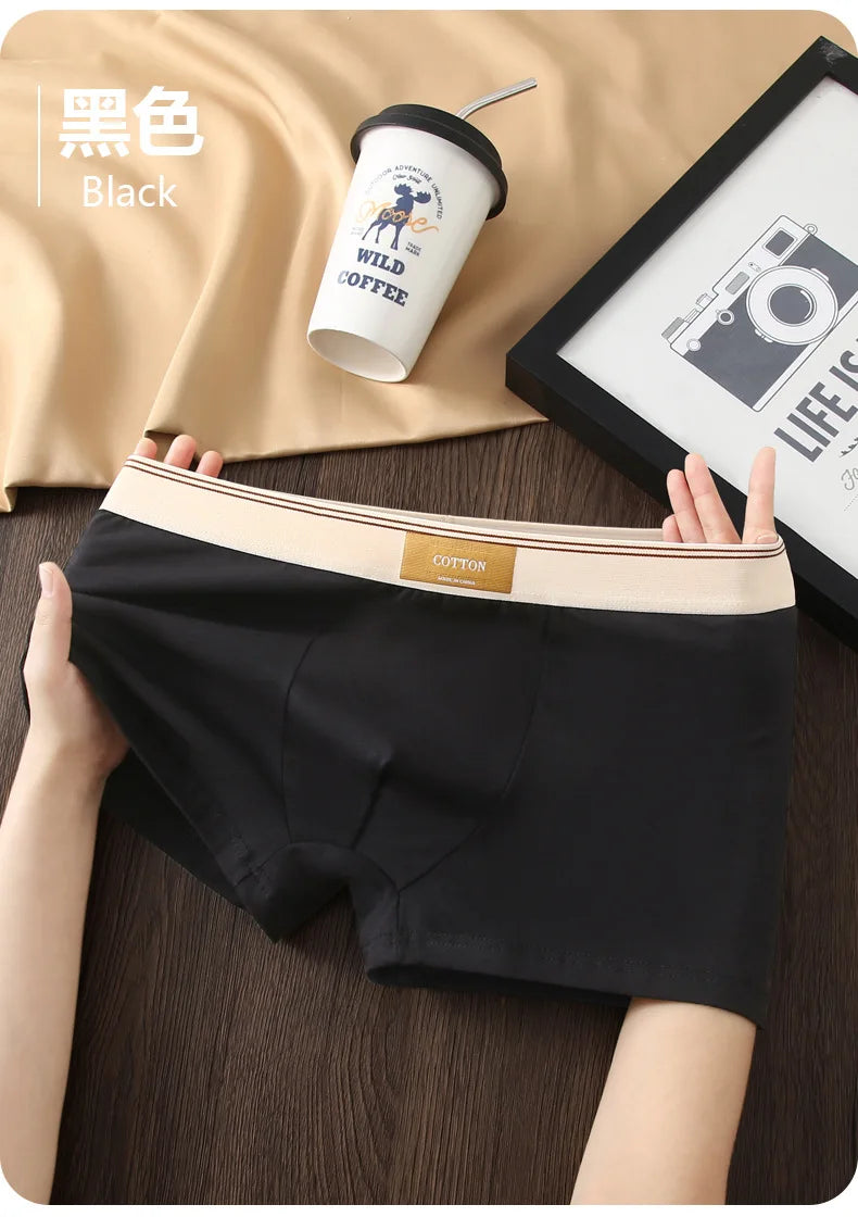 1/3Pcs Set Solid Color Men's Boxer Shorts Breathable Cotton Elastic Boyshorts Antibacterial 7A Level Comfortable Male Underwear