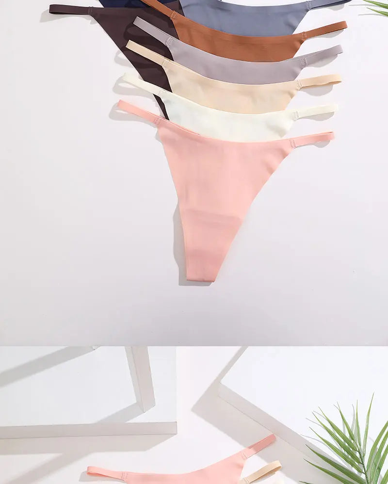 4PCS/Set Silk Seamless Thongs for Women Sexy Low Rise Panties Female Ultra Thin Breathable Underwear G-String T-Back Underpants