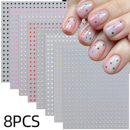 8Pcs/Set 3D Mix Colors Y2K Stars Nails Stickers 8*10cm Five-pointed Star Nail Decals Self-Adhesive Starlight DIY Nail Supplies 1