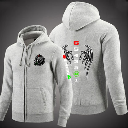 2025 Spring Autumn Men's Manual Transmission 1N23456 Motorcycle Logo Printed Popular Cardigan Classic Solid Color Hooded Hoodies