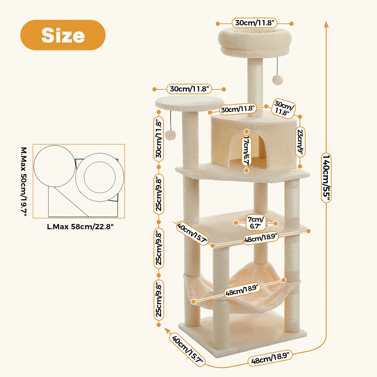 Multi-Level Cat Tree for Indoor Cats Large Cat Tower with Cozy Condo Hammock Sisal Scratching Posts Cat Scratchers Bed Cat Toys