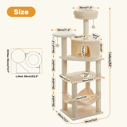 Multi-Level Cat Tree for Indoor Cats Large Cat Tower with Cozy Condo Hammock Sisal Scratching Posts Cat Scratchers Bed Cat Toys