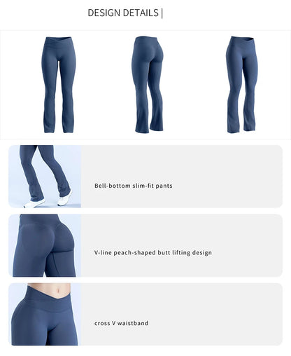 WAREBALL Women Gym Wide-leg Trousers Fitness Sport Pants V Waist Squat Proof Energy Athletic Active Pilates Flared Pants