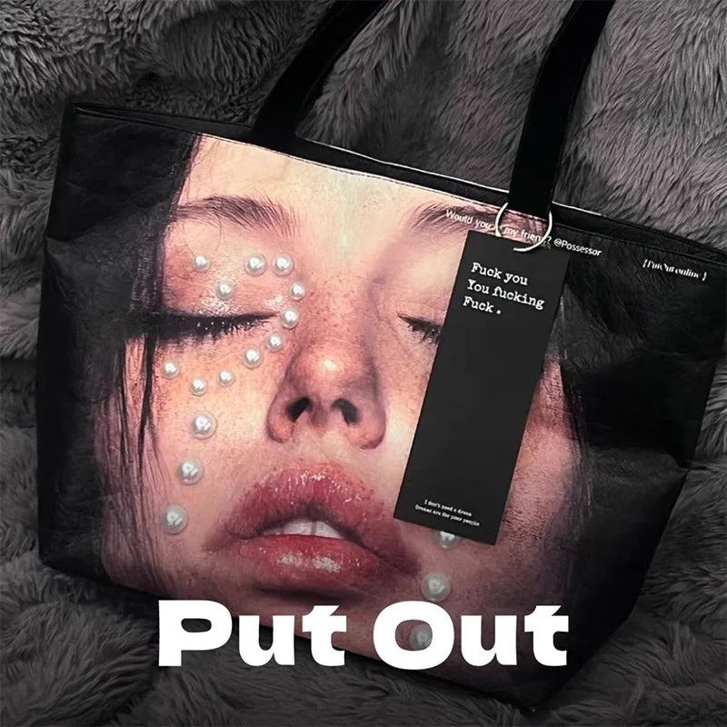 Brand Portrait Print Tote Bag Large Capacity Top-handle Shopper Bag Fashion Pvc Kraft Paper Shoulderbag Waterproof Pouch Storage