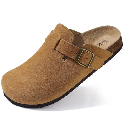 Shevalues Men's Suede Clogs Soft Leather Mules Men New Summer Men Cork Sandals Comfort Slip On Unisex Clogs With Arch Support