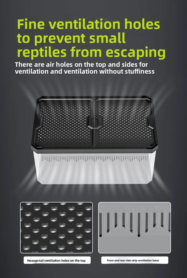 NOMOY Magnetic Sliding Lid Reptile Enclosure - Dual Opening Critter Cage for Crested Geckos, Frogs, Lizards, Snakes & Silkworms
