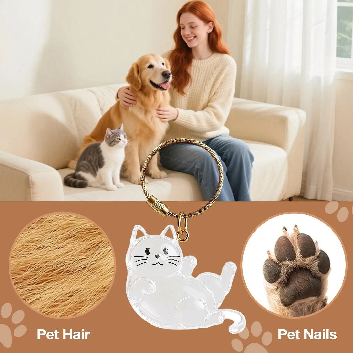 2x3x6cm Pet Hair Keychain Holder, Portable Cat Dog F ur Pendant For Bag, Keepsake Key Ring For Backpack Purse Wallet, Cute Gift
