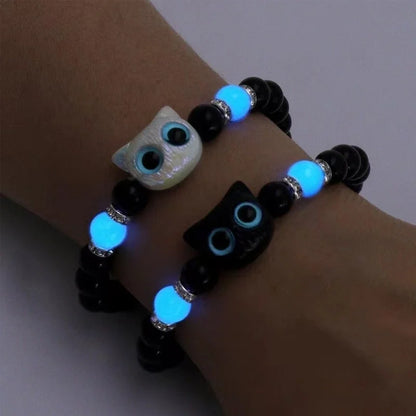 1Pcs Matching Bracelets for Couples Luminous Cute Cat Friendship Bracelete Black White Cat Head Bangles Glow In The Dark Gift