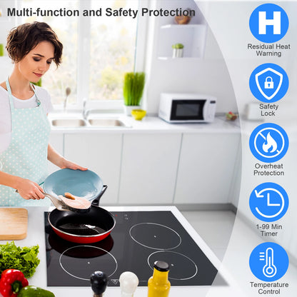 KICHPOWER 60 cm glass 4 plates Touch control, 9 power levels ceramic hob