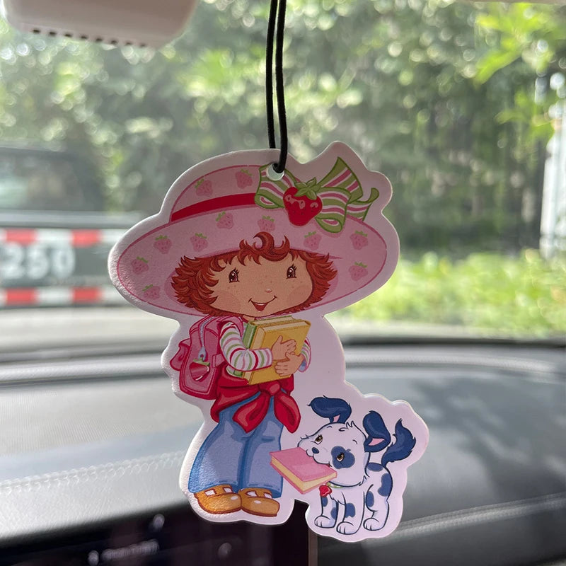 Strawberry Girl Goes to School with Her Puppy Hilton (Hotel Scent) Car Fragrance Tablets, Wardrobe Air Freshener, Perfume, Rearview Mirror Decoration, Car Interior Hanging Ornament, Natural Scent Air Purifier, Anime Cartoon T