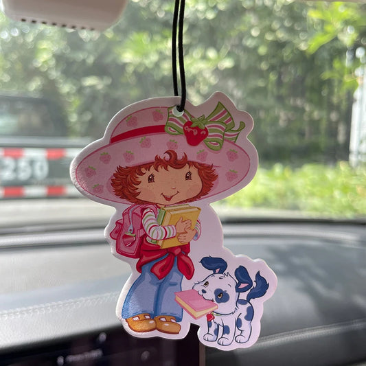 Strawberry Girl Goes to School with Her Puppy Hilton (Hotel Scent) Car Fragrance Tablets, Wardrobe Air Freshener, Perfume, Rearview Mirror Decoration, Car Interior Hanging Ornament, Natural Scent Air Purifier, Anime Cartoon T