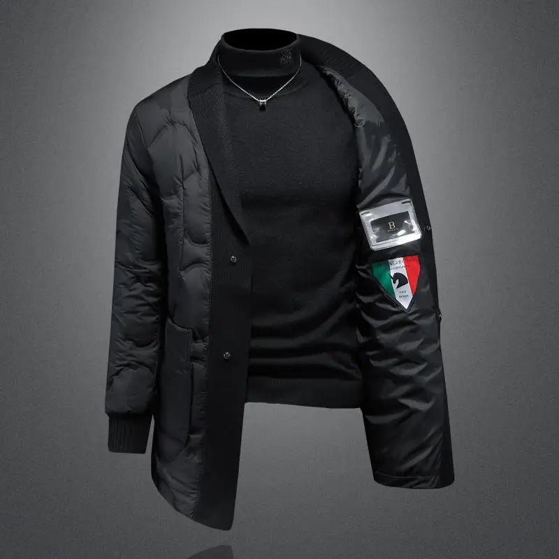 High quality 2025 Winter 90% White Duck New Fashion British Style Casual Loose Slim Mid-length Down Jacket