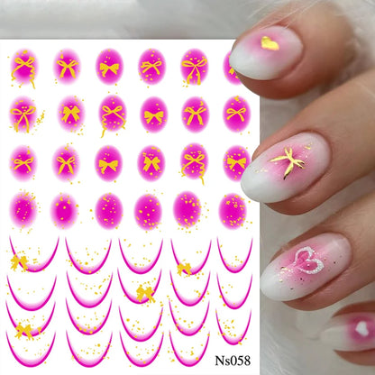 3D White Bowknot Flower Nail Art Sticker Ultra-thin Self-Adhesive Slider Summer Nail Art Decal Decoration DIY Manicure Accesorie