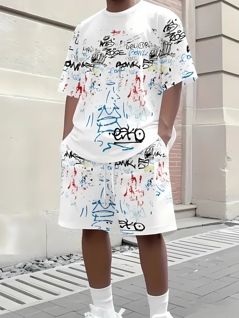 Hot Selling Men's Breathable Casual Short-Sleeved Shorts Set 3D Printed Outdoor Urban Street Top Shorts Casual Two-Piece Set