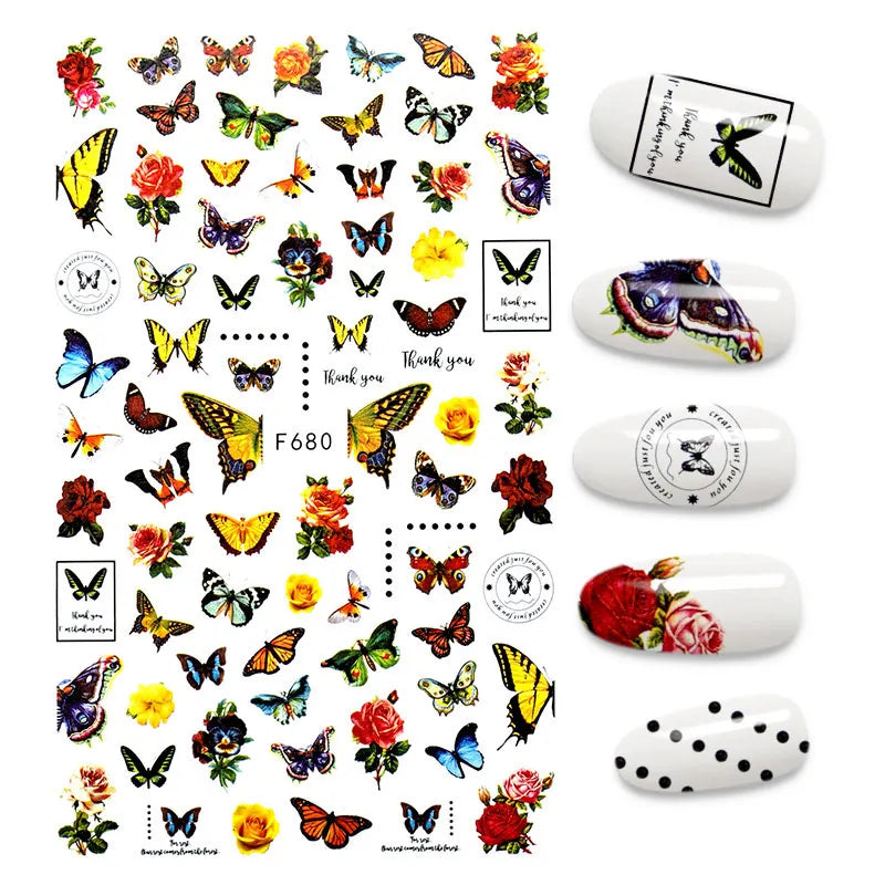 Black and White Love Flowers Line Art 3D Stickers Nail Decals Nail Art Accessories Butterfly Rose Nail Stickers Nail Sliders