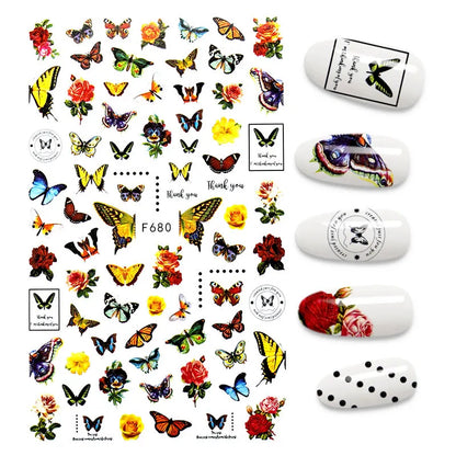 Black and White Love Flowers Line Art 3D Stickers Nail Decals Nail Art Accessories Butterfly Rose Nail Stickers Nail Sliders