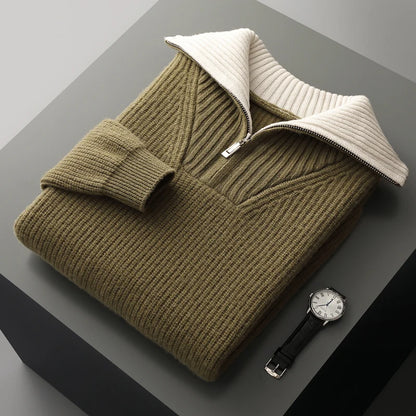 Pullover sweater for men, men's lapel sweater 2025 new loose knit autumn and winter full sleeved men's 100% Australian wool swea