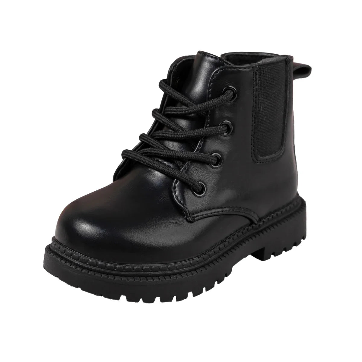 Autumn and Winter Children's Shoes Waterproof PU Leather Children's Boots Fashion Toddler Lace-up Zip High Boots Boys Girls