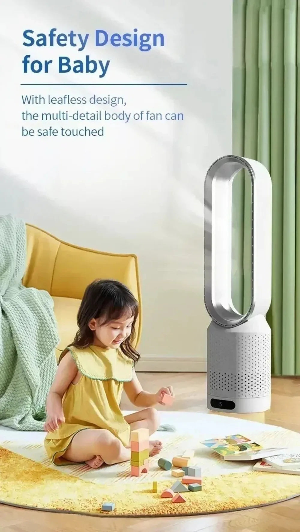 Cooling & Heating Bladeless Fan  Timer Remote Control 8 Wind Speed Home Silent Air Conditioner Heater LED Display