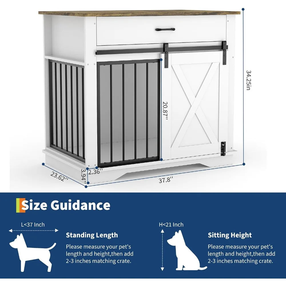 Garvee Modern Farmhouse Wooden Dog Crate Furniture, Double Sliding Door Pet Kennel End Table with Two Storage Drawers, Indoor Decorative Dog Cage, Easy Assembly for Small & Medium Dogs