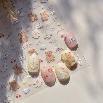 Lovely Animal Graffiti Cat Claw Rabbit Bunny Bear Dog Flower Fruit Dim Sum Candy Sunflower Adhesive 5D Nail Art Stickers Decal
