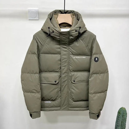 Men's Winter Down Jacket Windproof Thickened Warm Non Washable Hooded White Duck Short Down Coats Trendy Down Puffer Jackets