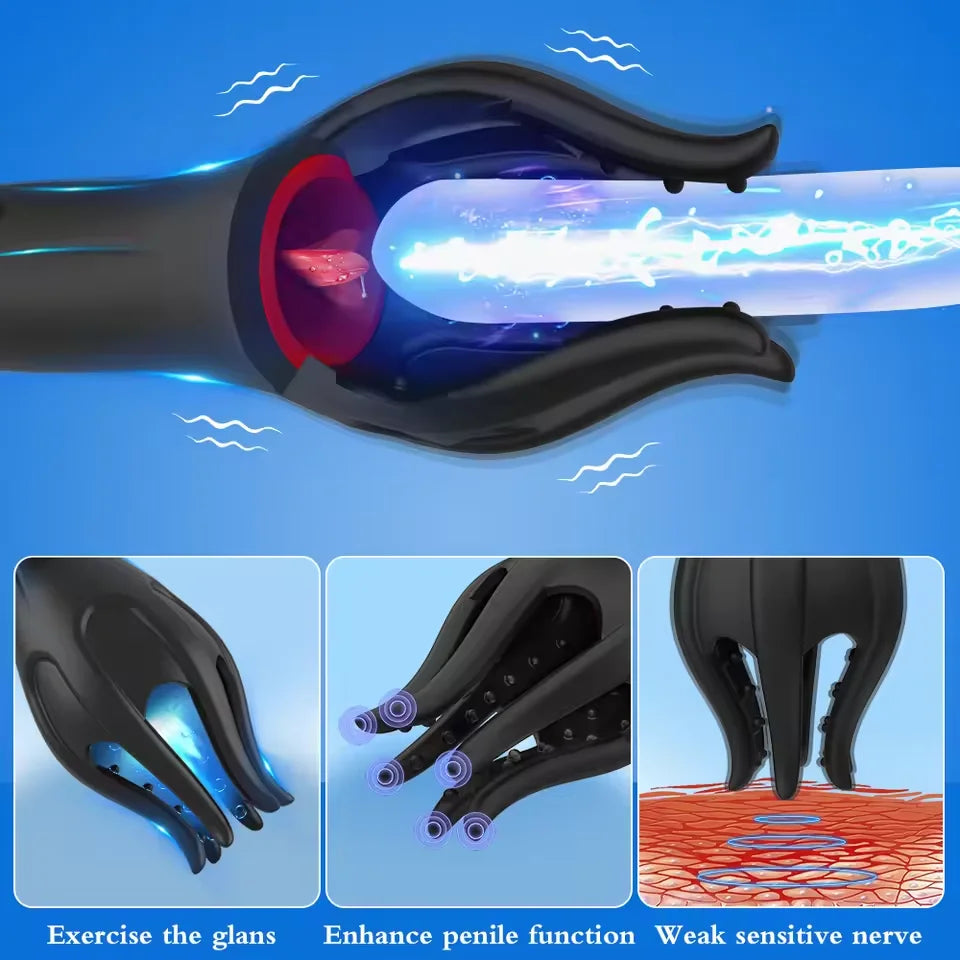 Glans Trainer Male Penis Massage Tongue Licking Stimulate Oral Vibrator Blowjob Delay Endurance Masturbator Sex Toys for Men 18+