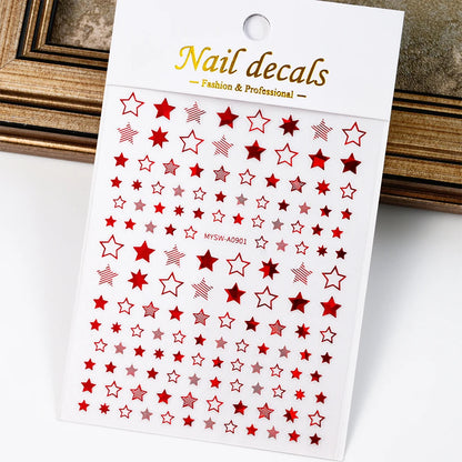 Black White Star 3D Nail Art Sticker Y2K Pentagram Self-Adhesive Decals Laser Shiny Glitters Starlight Manicure Ornaments Slider