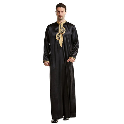 Muslim Men Clothing Kaftan Robes Long Sleeves Stand Collar Eid Thobe Kurta Arab Turkish Dress Dubai Islam Habit Ethnic Leisure