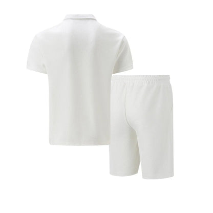 2026 Men Europe and the United States new summer Waffle solid color zip-up lapel short-sleeve suit shorts two sets