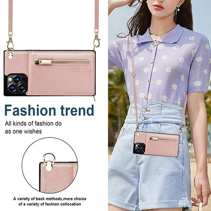 Zipper Wallet for IPhone 17 Air 16 16E 15 14 13 12 11 Pro Max Plus Case with Card Holder Lanyard Strap Crossbody Leather Cover