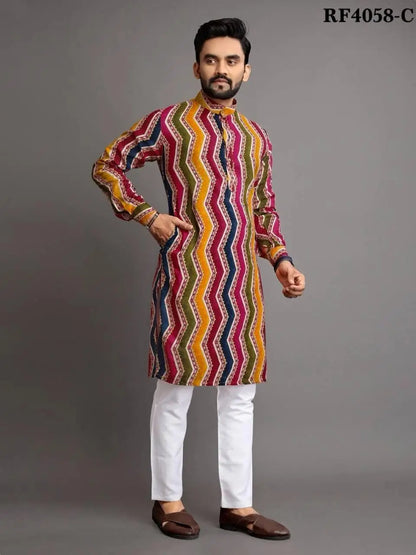 2025 Men Digital Printed Kurta Shirt Regular Fit Mandarin Collar Long Suitable All Occasions Such Wedding Hari Raya Aidilfitri