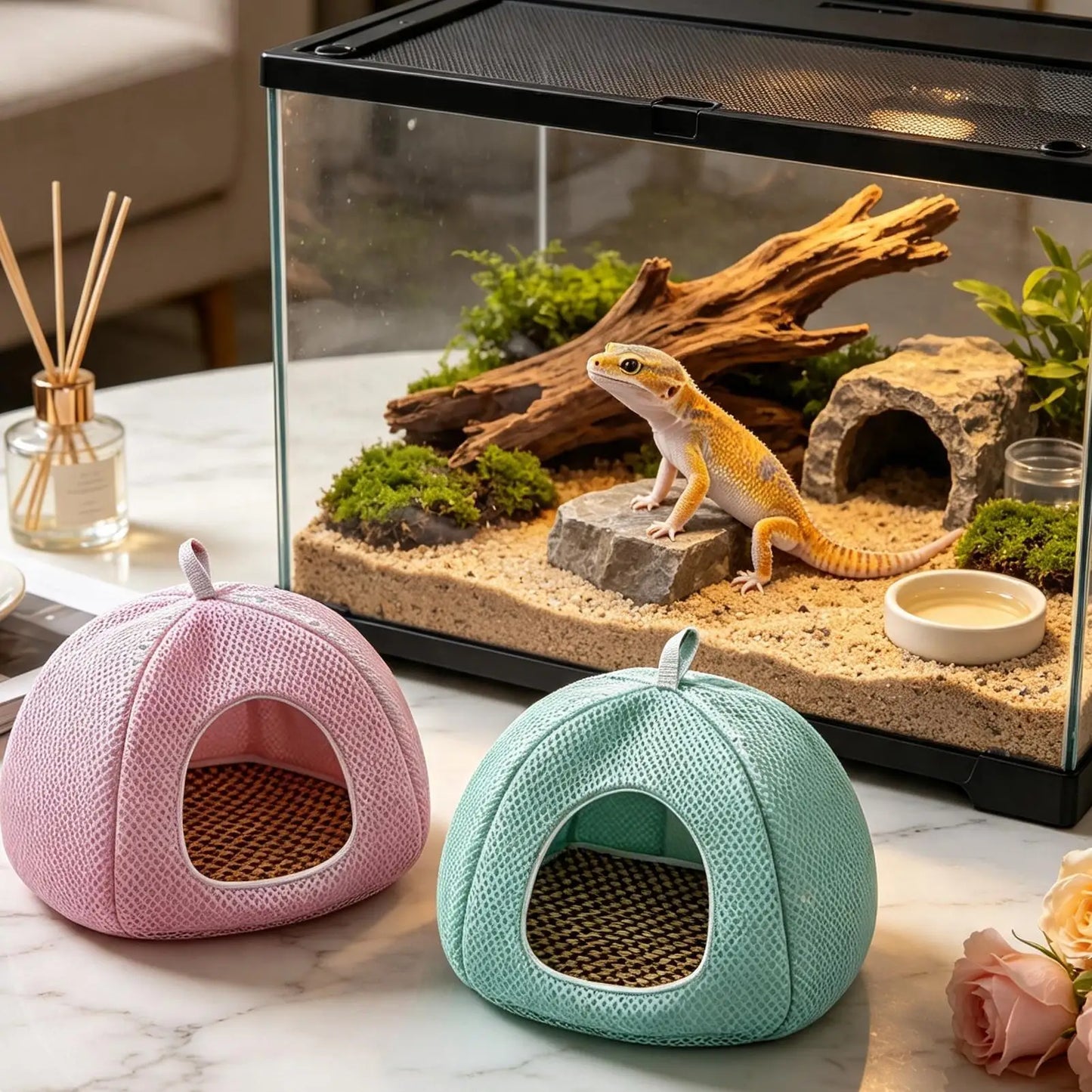 Corn snakeHouse Breathable Mesh Hanging tent style cave reptile dodging cave Easy to clean for Small reptile  ﻿