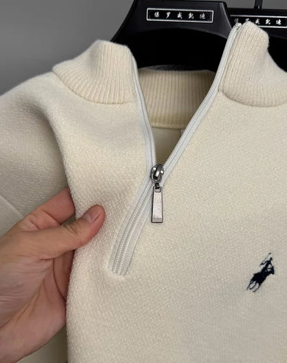 High quality half zipper knitted sweater men fashion luxury brand embroidery designer new top plush warm thick casual men's wear