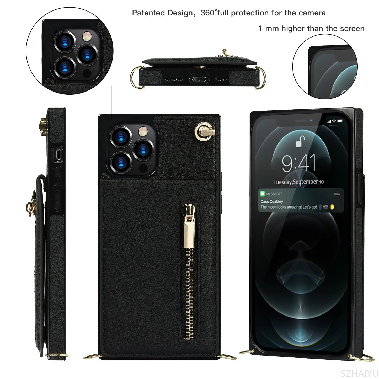 Zipper Wallet for IPhone 17 Air 16 16E 15 14 13 12 11 Pro Max Plus Case with Card Holder Lanyard Strap Crossbody Leather Cover