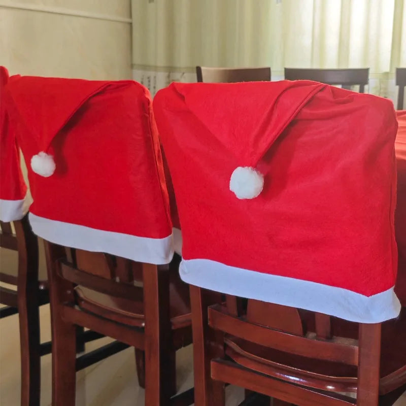 Santa Hat Chair Cover Red Non-woven Chair Back Cover Xmas Table Decoration Dining Chair Protector Christmas Party Supplies
