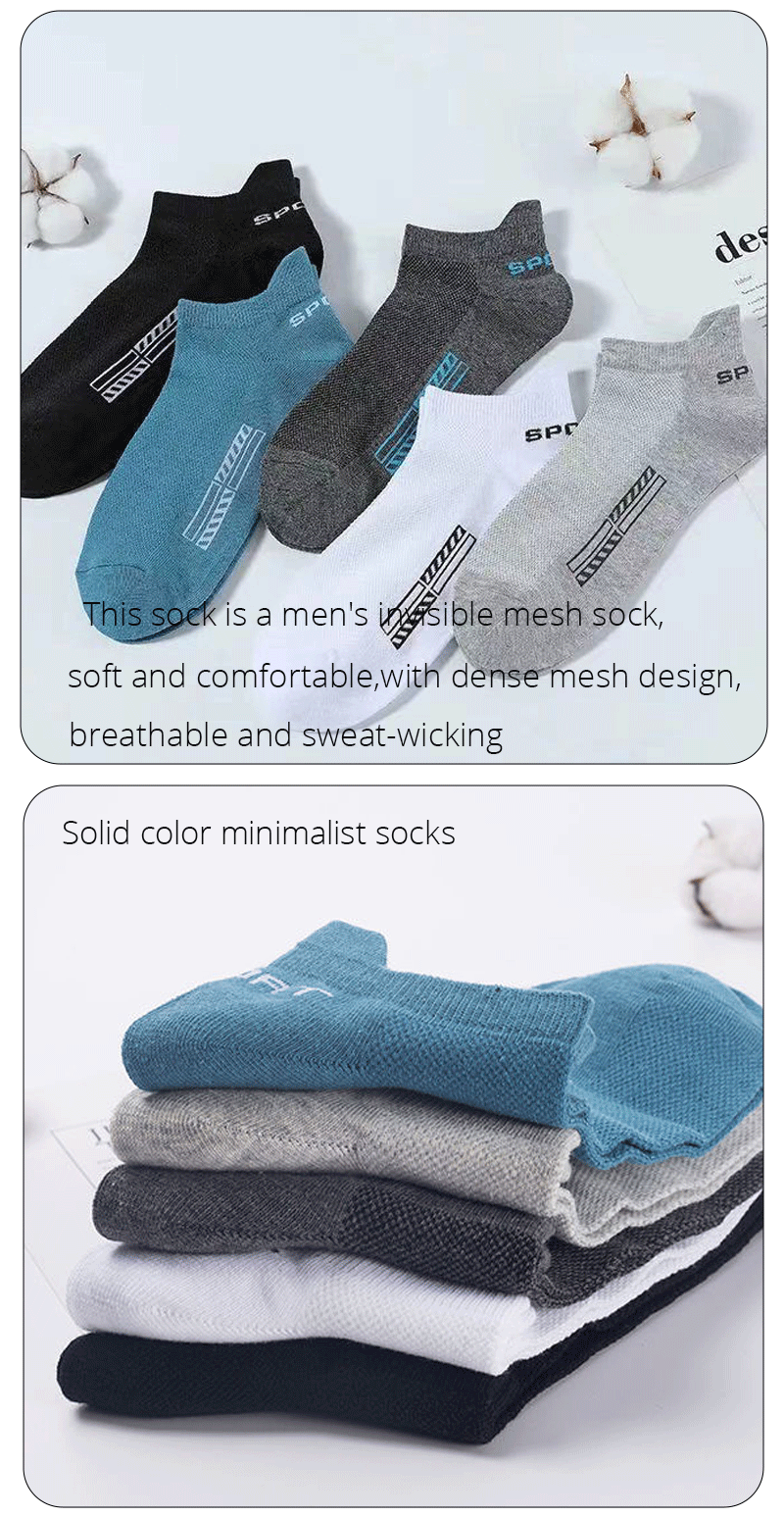 5 Pairs Of Mens Summer Thin Mesh Breathable Mens Polyester Sports Socks Sweat Absorbing Short Socks