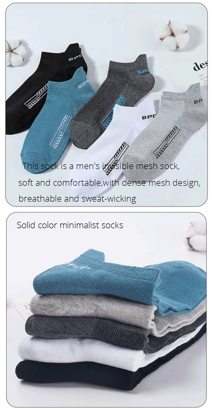 5 Pairs Of Mens Summer Thin Mesh Breathable Mens Polyester Sports Socks Sweat Absorbing Short Socks