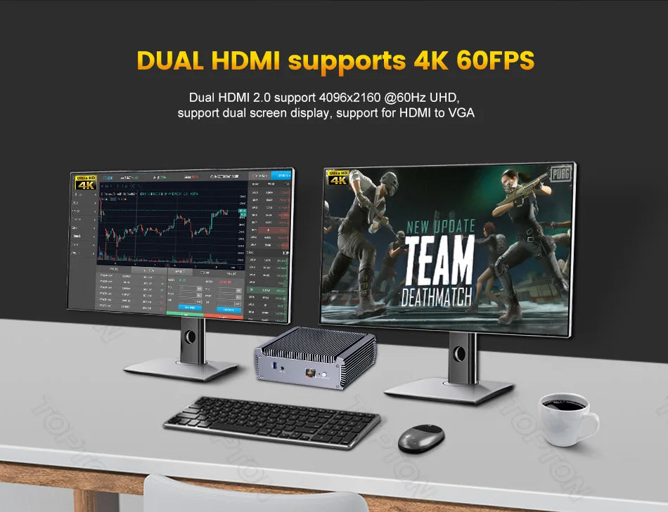 Topton Fanless AMD Mini PC FU02 Ryzen 7 7730U 5825U R5 5600U 4500U Gaming Computer Dual LAN Firewall 2*HDMI2.0 NVMe DDR4 WiFi6