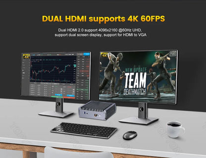 Topton Fanless AMD Mini PC FU02 Ryzen 7 7730U 5825U R5 5600U 4500U Gaming Computer Dual LAN Firewall 2*HDMI2.0 NVMe DDR4 WiFi6